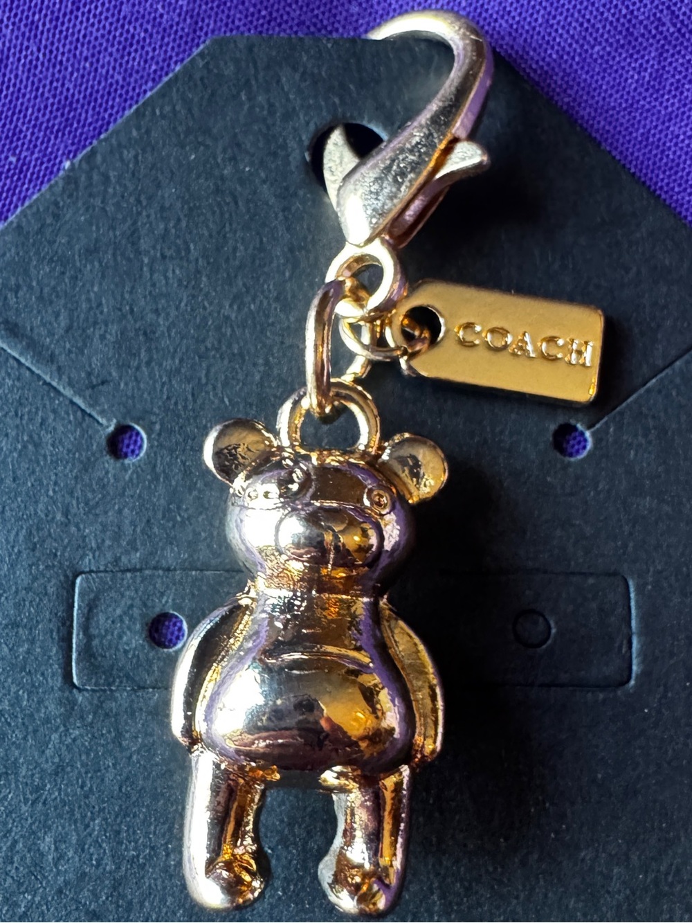 Coach Gold Mini Teddy Bear Bag Charm Keychain EUC